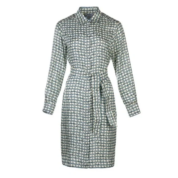 MaxMara Cupid Vampata Monogram Silk Button Front Belted Shirt Dress Size Small - Picture 2 of 15